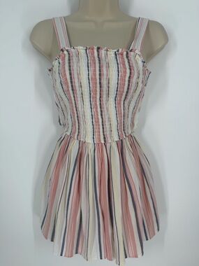 Hollister Striped Smocked Romper XS Open Back Tie Cottagecore Preppy Coastal